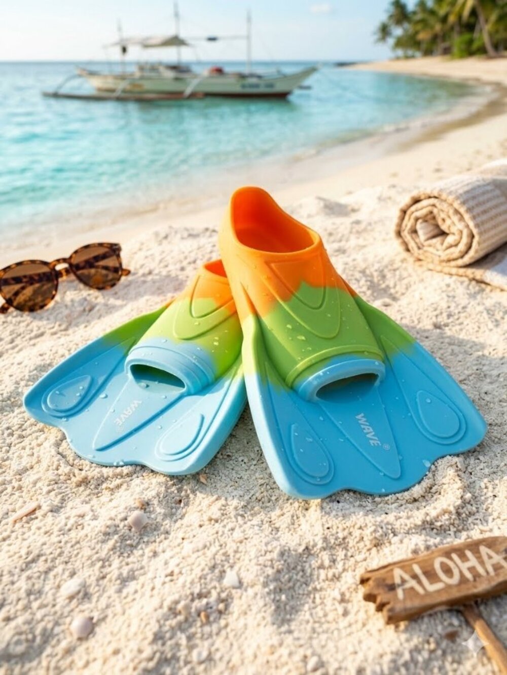 Colourful Wave Kids Swim Flippers Size 11-13 🏊✨